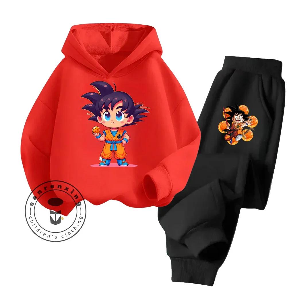 Dragon Ball Cartoon Themed Series Children Boys Girls Rich Elements Design Long Sleeve Hoodie Set Suitable for Fall Winter Wear
