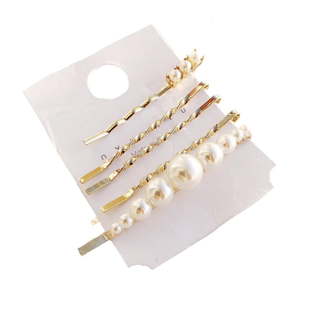 4Pcs Faux Pearl Hair Clips Set Pins Non-slip Barrette Women Girls Hairpin Headwear Type 1