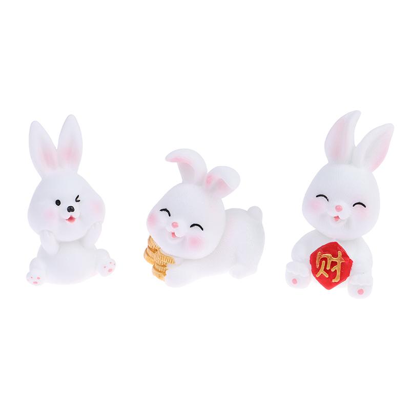 4/6Pcs/Set Cute Cartoon Auspicious Rabbit Micro Landscape Resin Crafts Diy Landscaping Decoration Home Gardening Accessories