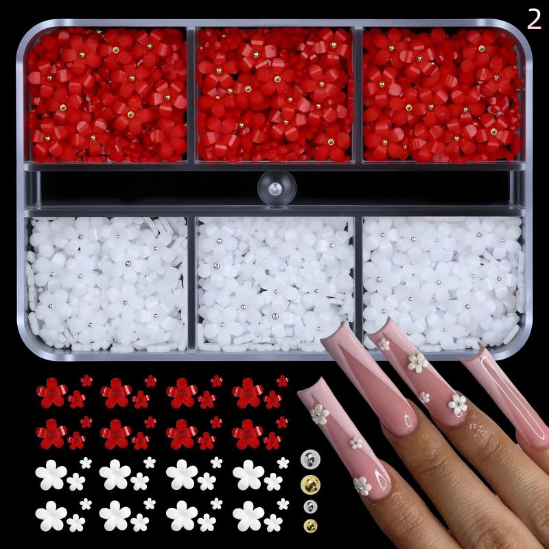 6/12/24 Grids Mixed Five-Petal Flower Nail Art Decorations Nail Charms Colorful Spring Floral 3D Flower Diy Nail Art Rhinestones 2