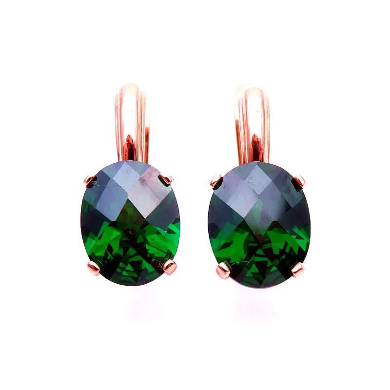 Creative New In Green Zircon Earings Oval Emerald Earrings for Women Classic Simple Wedding Copper Plated Rose Gold Zircon