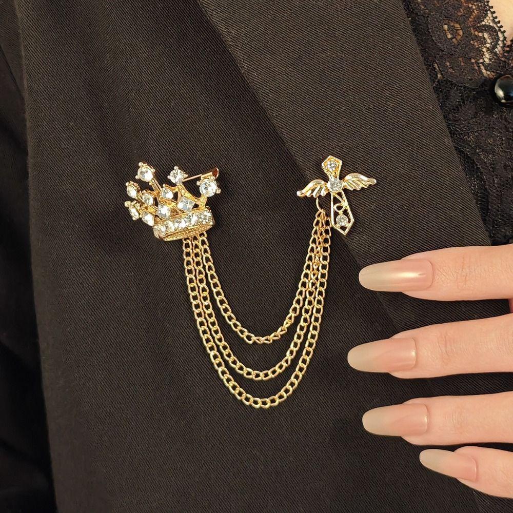 Strass-Krone Quaste Brosche Kreuz Anzug Kragen Pin Temperament Herren Brosche Männlicher Charme