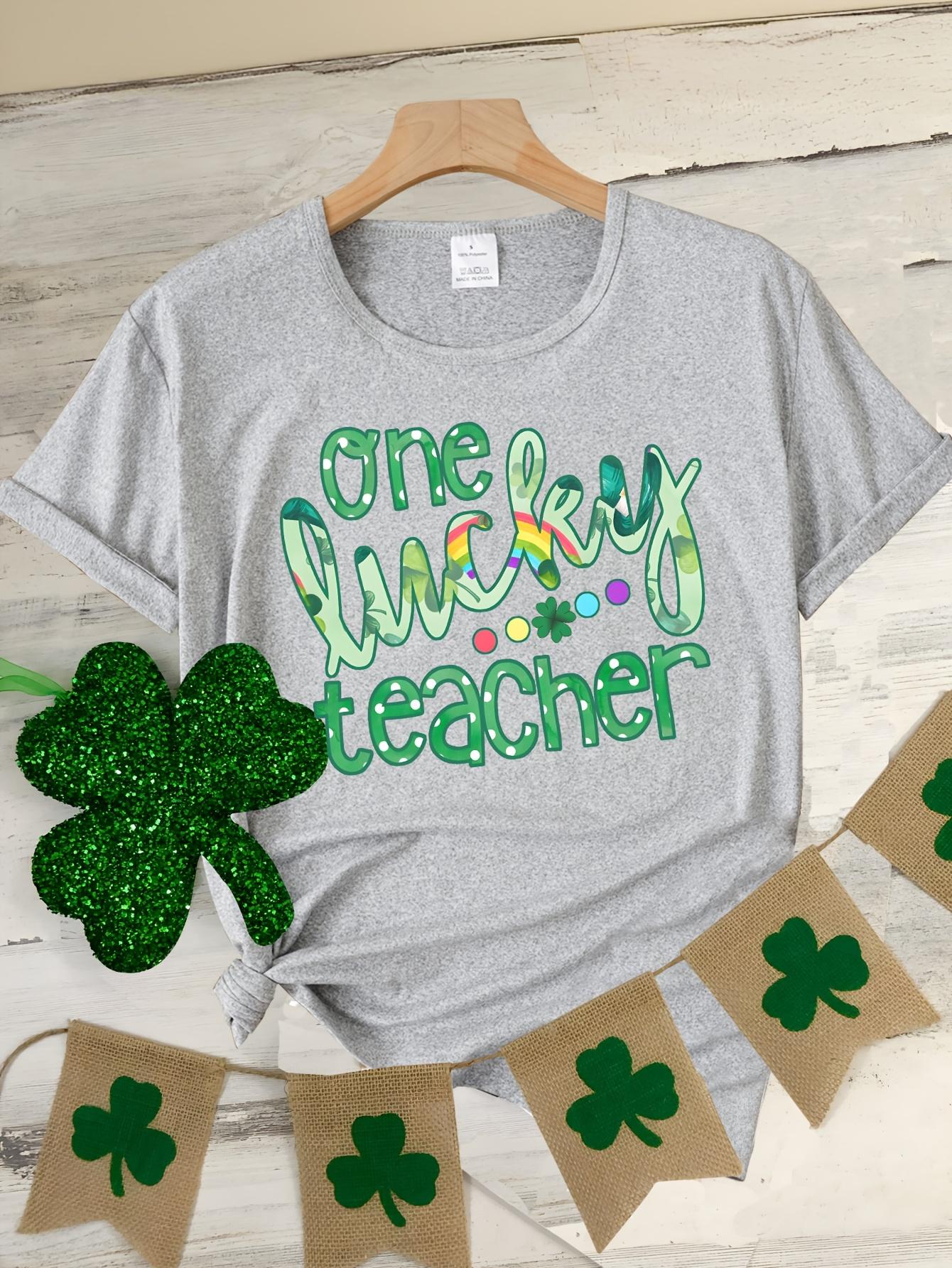 One Lucky Teacher Women s Tee - St. Patrick s Day Graphic, Casual Teacher Top S
