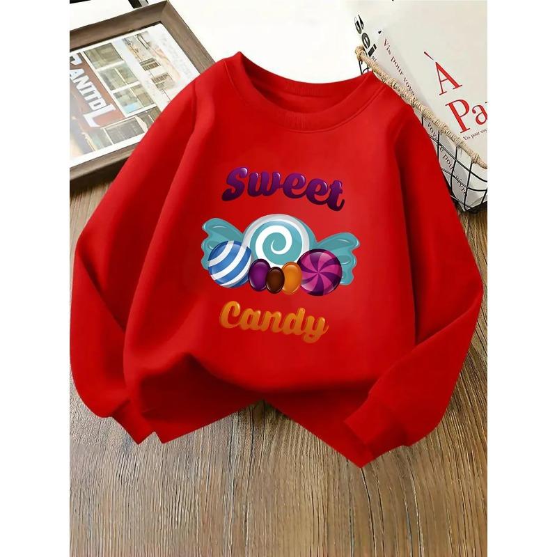 Kids Crewneck Sweatshirt,Cute Candy Pattern Graphic Print, Spring Autumn Casual Sports