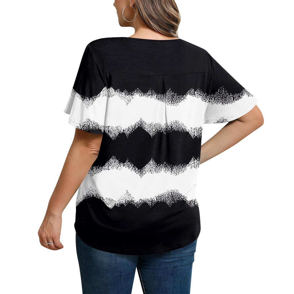 Women's Plus Size Fashionable Casual Loose-Fit Short Sleeve Elegant V Neck Blouse For Work