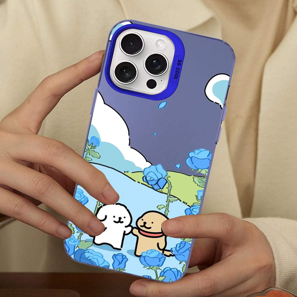 Cartoon Line Dog Phone Case For IPhone 16 15 14 13 12 11 Pro Max X XR XSMAX 8 7 Plus Matte Shockproof Back Cover