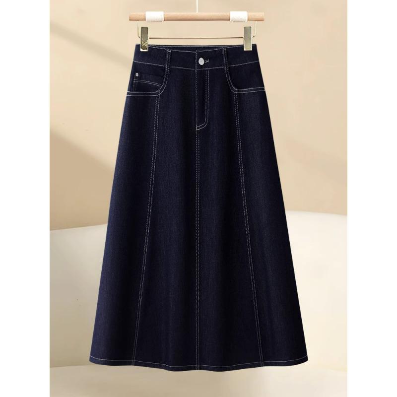 

2025 Women s Dark Blue High Waist Midi Denim Skirt - Spring/Autumn A-Line Swing Umbrella Skirt S (suggested weight: 85-95 jin)