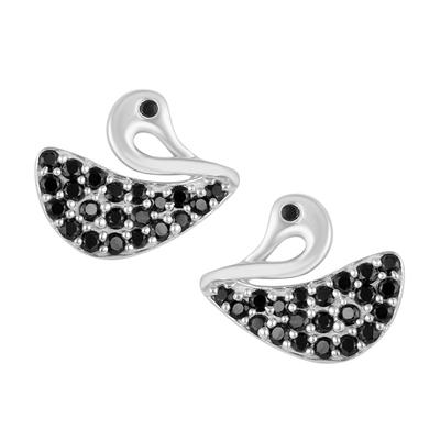Black Spinel Duck Stud Earrings - 925 Sterling Silver