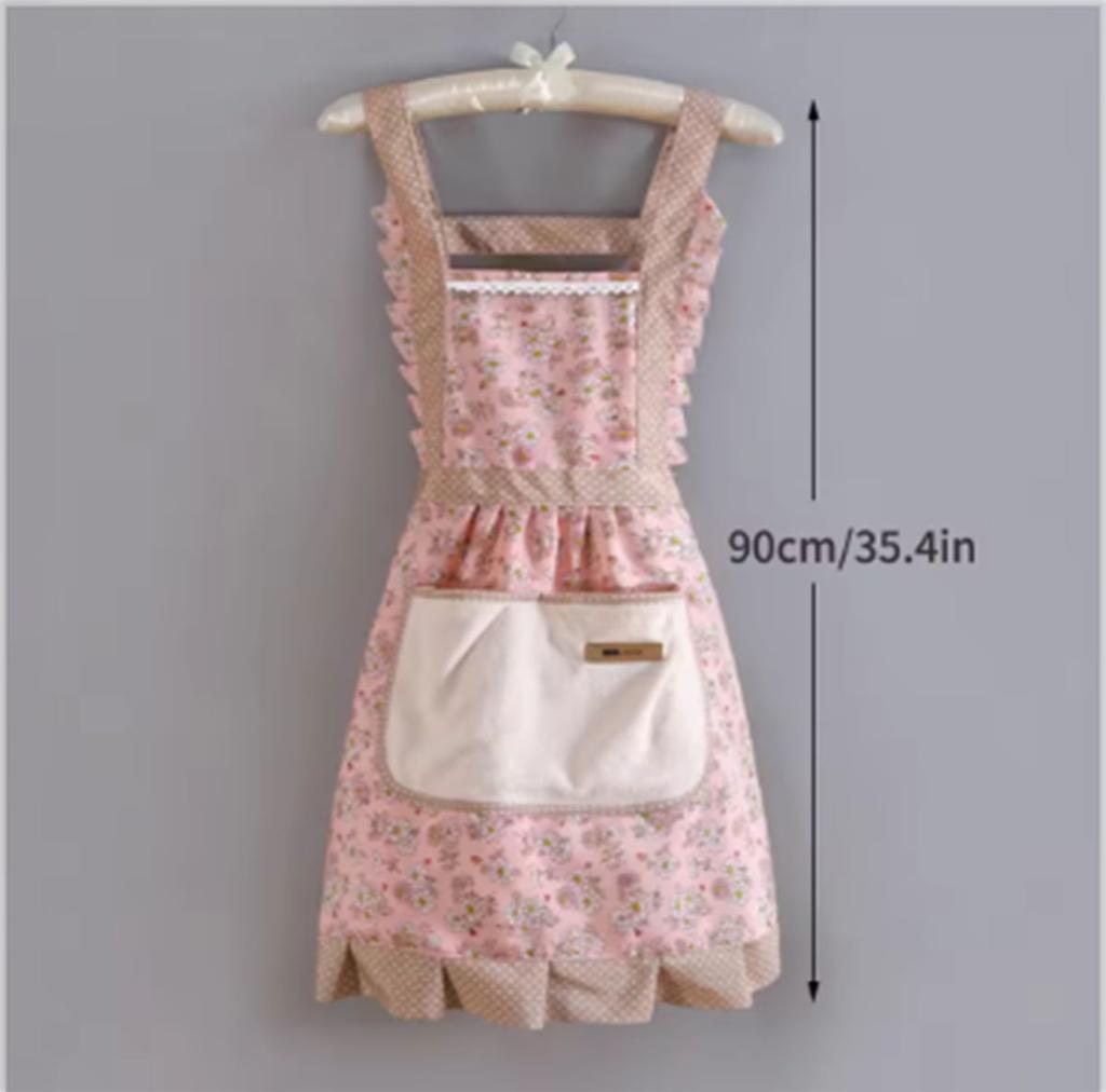 1PC Lovely Canvas Apron Female Household Kitchen Cooking Antifouling Breathable Wear Cleaning Suitable