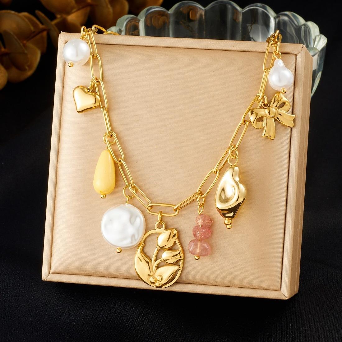 Fashion Minimalist Garden Hollow Tulip Flower Bow Pendant Necklace
