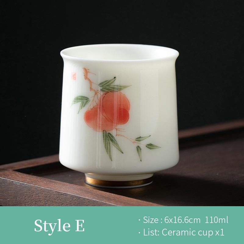 110ml Lamb Fat Jade Ceramic Tea Cup Hand Painted White Porcelain Kung Fu Tea Set