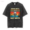 Funny BBQ Skeleton With A Hot Dog Smoke Meat Not Meth Master T Shirt long or short sleeves vintage Washed Top For Everyday Wear