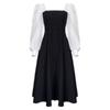 Vintage French-Inspired Black Midi Dresses for Spring & Autumn: Long Sleeved, Square Collared with Lace-Up Detail