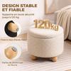 Round Jute Storage Ottoman, Footrest with Lid, Hevea Wood Legs, Beige