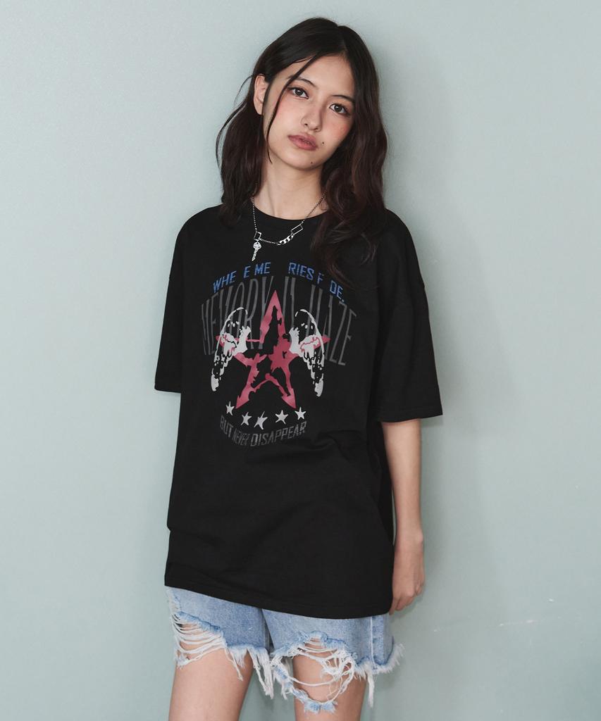 Ledeoli Emblem Star Oversized Short Sleeve T-Shirt [Black]