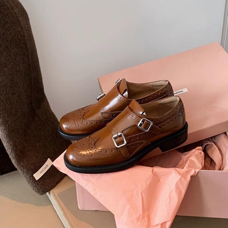 British Style Retro Casual Shoes Exquisite Carved Baroque Single Shoes Monk Leather Shoes