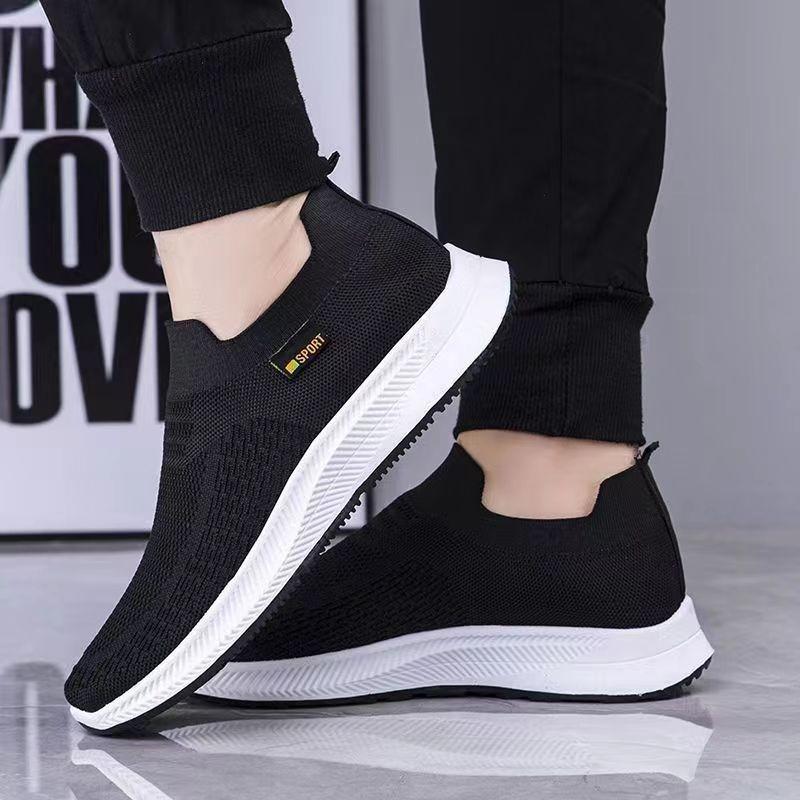 Men's shoes spring and autumn flying woven mesh light and comfortable casual shoes socks mouth old pedal sneakers