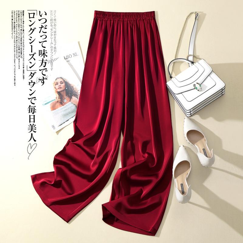 YYFS Pantaloni Larghi Estivi da Donna in Seta di Ghiaccio Vita Elastica Pantaloni Dritti di Raso Monocolore Casual Larghi Pantaloni da Donna in Acetato