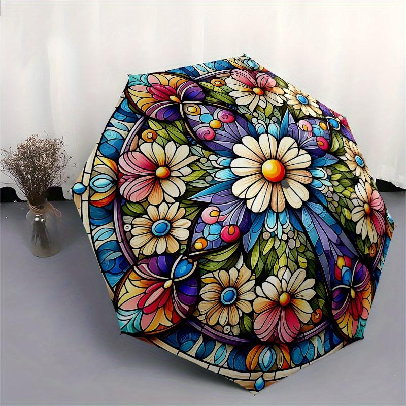 Stained Glass Floral Butterfly Panel - Vibrant Artwork for Home Decor Umbrella, Christmas Gift Y111