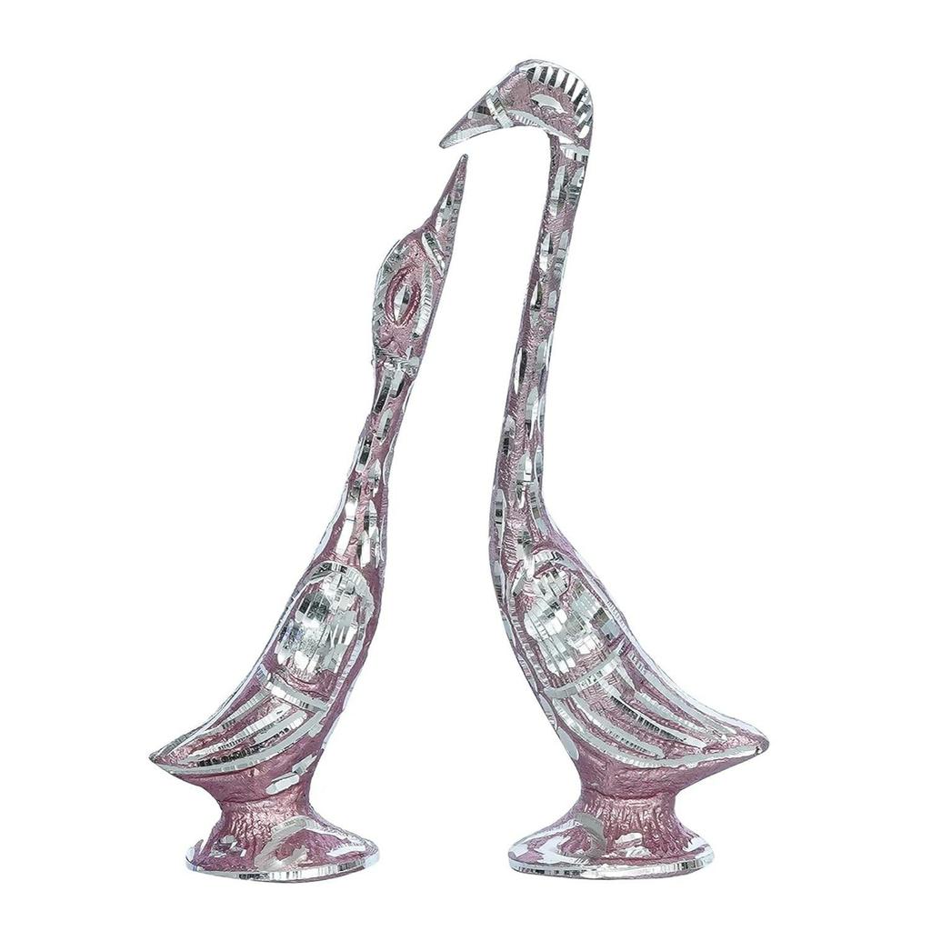 7 Inch Pink Kissing Swan Couple Handcrafted Decorative Figurine