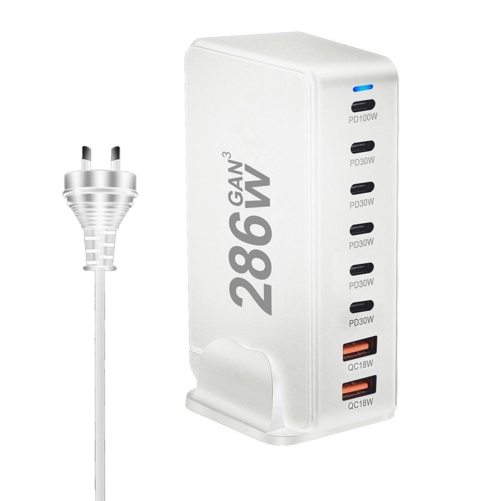 286W GaN Desktop PD Charger: 6 USB-C/2 USB-A Ports, Multifunctional Adapter
