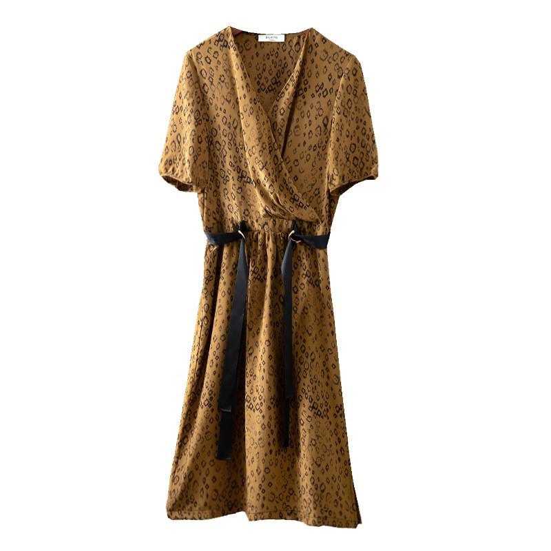 Women's French Short Sleeve Mulberry Silk A-line Dress