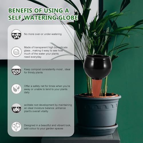 BTBHIHO 500ml Self-Watering Globes, 4-Pack Automatic Plant Watering Bulbs, ABS Drip Irrigation Spikes for Indoor Outdoor Potted Plants, Black