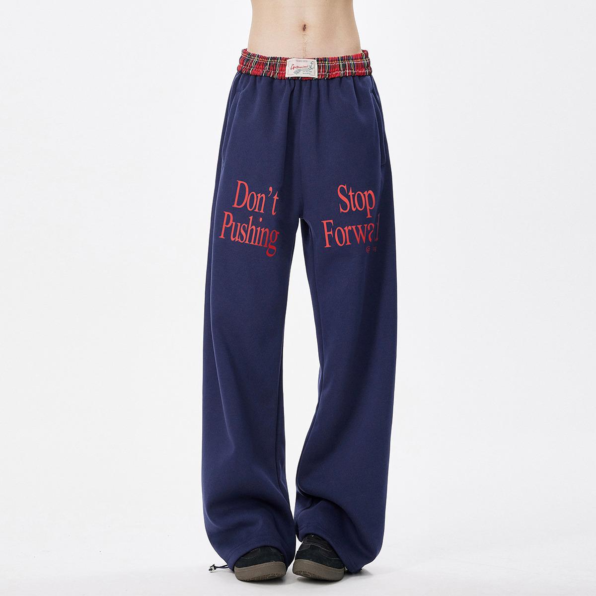 

«2024 унисекс ретро клетчатые повседневные брюки с завязками на шнурке и принтом букв» XL темно-синий