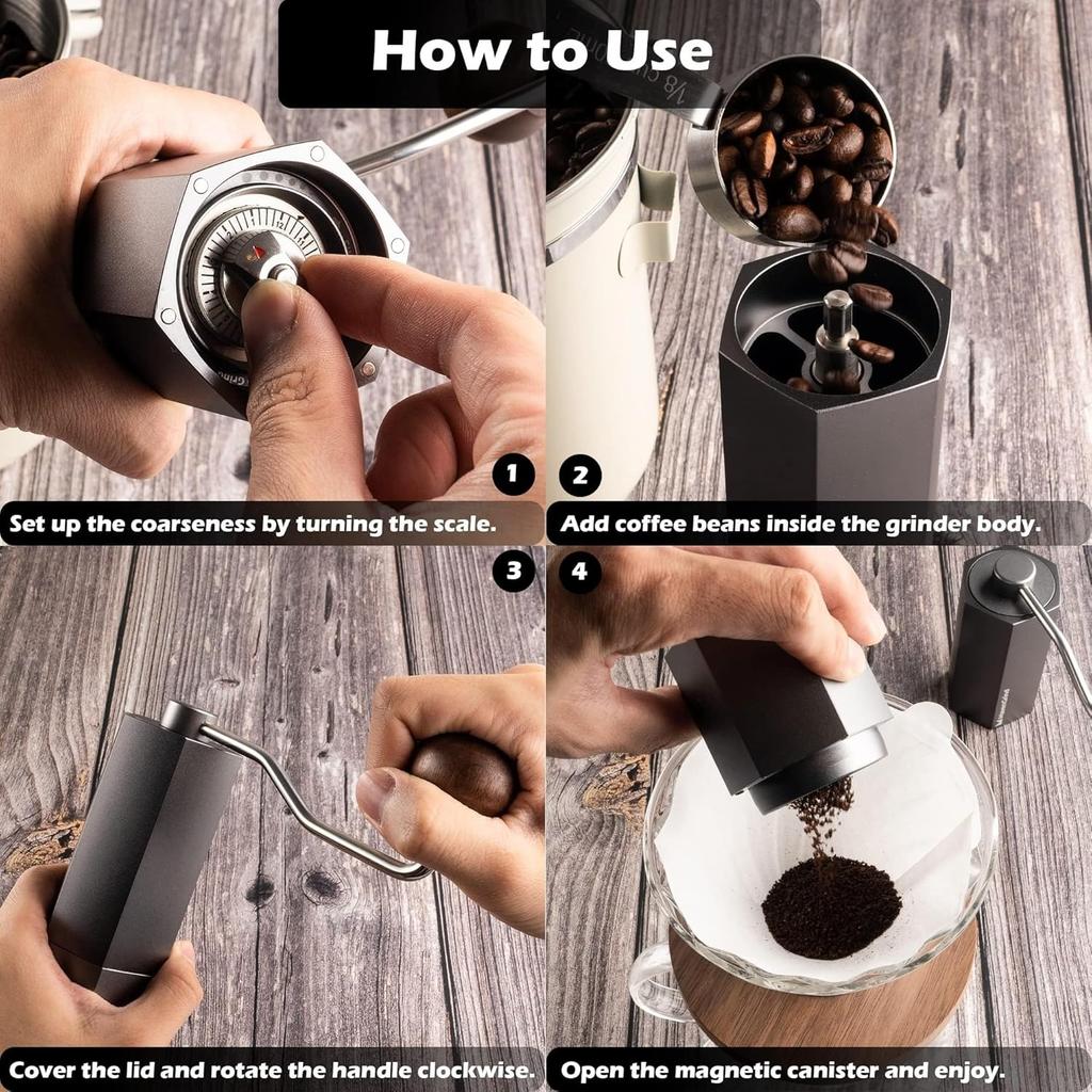 Portable Manual Coffee Hand Grinder For Espresso Stainless Steel Burr Grinder With Adjustable Coarseness Knob