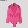 INCERUN Men Long Sleeve See Through Bodysuits Lace Mesh Patchwork Club Playsuits