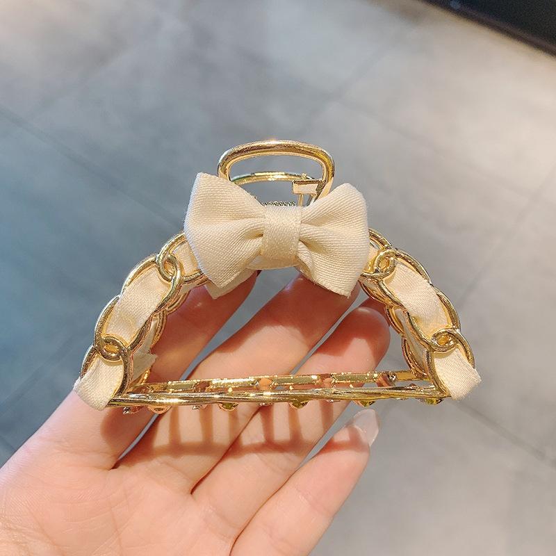 Hair Claw Elegent Girl Large Metal Claw Clip for Thick Hair with Small Bow Korean Style for Women