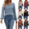 New Women's Solid Color Ribbed Brushed Button Spliced Crew Neck Long Sleeve T-shirt Casual Top