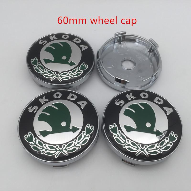 LOLL4 4pcs For Skoda black/green 56mm 60mm 65mm 68mm Car emblem Wheel hub Center Cap Badge covers sticker Decals Styling accessories