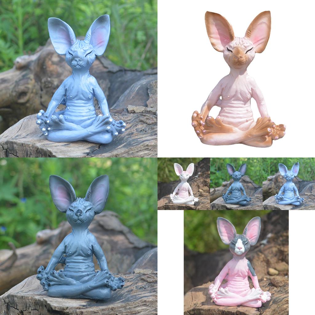 Gelassene Graue Katze Meditation Harz Figur Charmantes Heim Garten Dekor Stück
