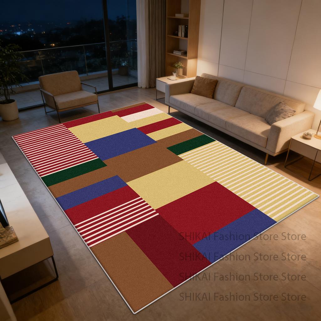 Bauhaus Geometric Abstract Style Living Room Rug Home Decoration Luxury Washable Fluffy Carpet Antiskid Short Velvet Floor Mats