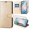 Case for Samsung Galaxy S26 Ultra, Anti-Scratch Shockproof PU Leather Gold - 2 Tempered Glasses