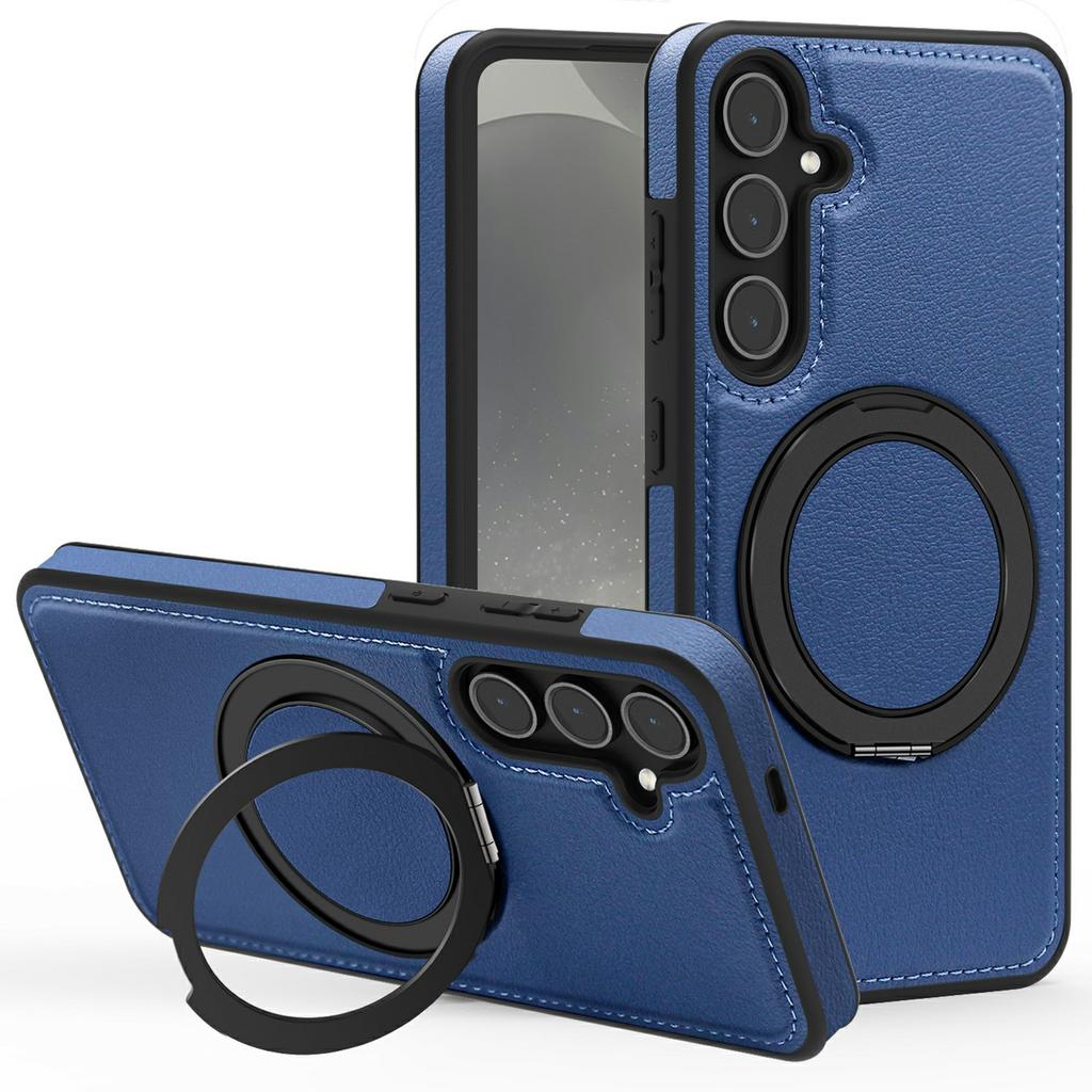 For Samsung Galaxy S25 Case with Ring Kickstand Magnetic Case PU Leather Back Cover