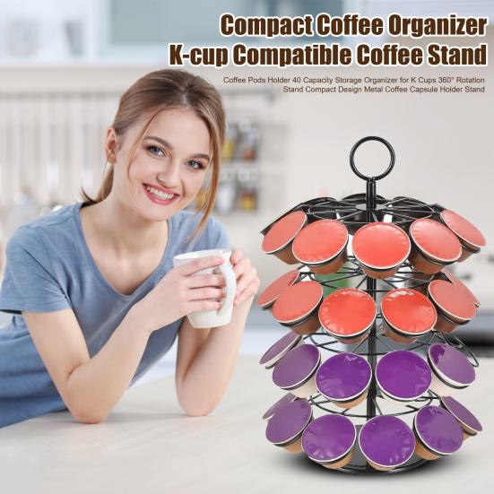 Coffee Pods Holder 40 Capacity Storage Organizer 360 Degrees Rotation Stand Metal Coffee Capsule Holder for Kitchen Counter