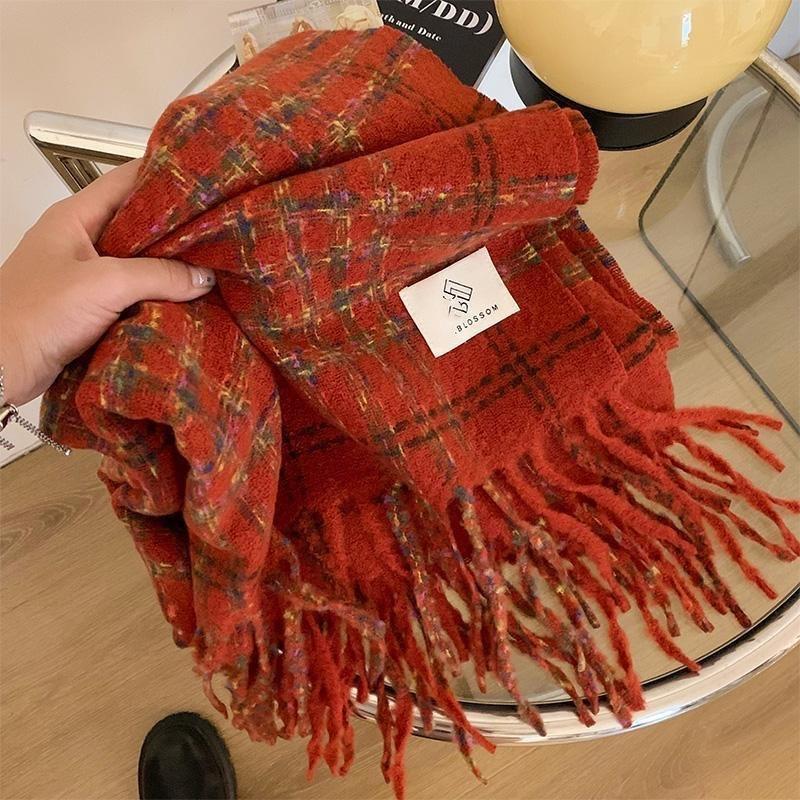 New Colorful Plaid Scarf for Women High End Imitation Cashmere Korean Version Versatile Thickened and Warm Autumn and Winter Long Shawl Scarf
