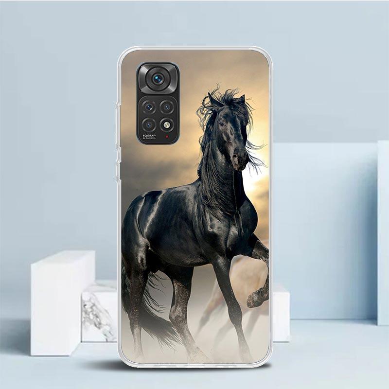 Animal Black Horse Phone Case For Xiaomi Redmi Note 15 14 14S 13 12S 12 Pro Plus 11S 11 11T 11E 10S 10 + Soft TPU Back Cover Red