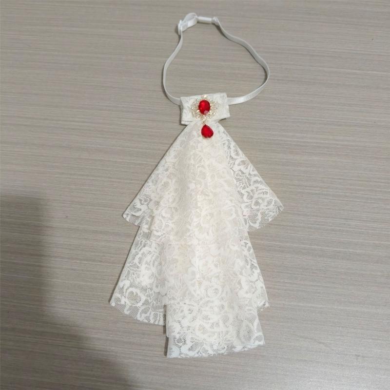 Rhinestones Ruffled Lace Jabot Victorian Renaissances Detachable Faux Collar for Themed Gatherings and Theatrical Wear