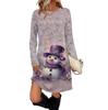 Women's Fashion Casual Dress With Pockets, Decorative Buttons, Christmas Prints, Round Neck And Long Sleeves