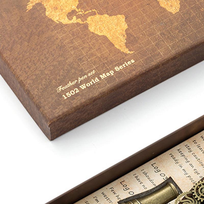Quill Pen Sealing Wax Stamp Set Retro European Style Stainless Steel Nib Quill Pen and Ink Set Brown