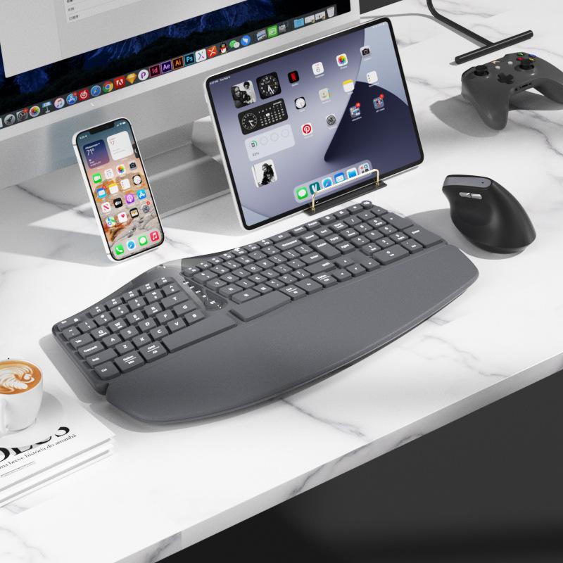 BOW HANGSHI K308DL Multi-Mode Wireless Bluetooth Ergonomic Keyboard and Mouse Set.