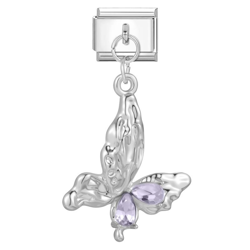Pink Butterfly Romantic Flowers Heart Star Moon Pendant Italian Charm Links Fit 9mm Bracelet Stainless Steel DIY Making Jewelry
