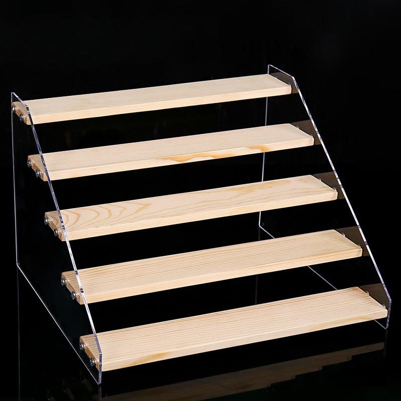 Acrylic Tiered Display Storage Shelf 2-5 Layers Wooden Ladder Organizer for Figure Collectible Showcase Use