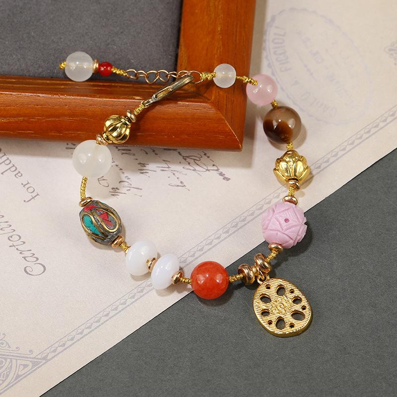 Chinese Design Tibetan Duobao Woven Bracelet Retro Exotic Agate Jade Chinese Bracelet Female