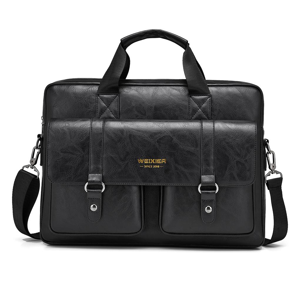 WEIXIER Men's Leather Briefcase 15.6 Inch Laptop Computer Bag Large Satchel Messenger Crossbody Shoulder Bag for Office Business Adjustable Strap