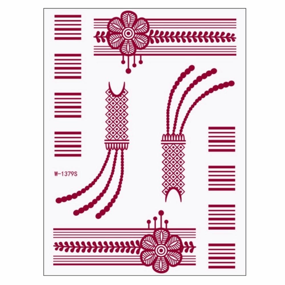Lace Fake Tattoo Temporary Tattoo Red Mehndi Stickers Red Henna Tattoo Decals  Women/Lady