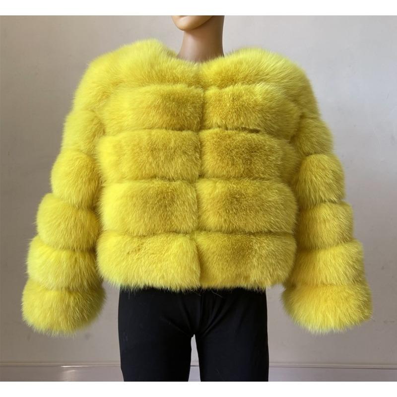 Women's Bright Faux Fur Cropped Jacket Luxury Quilted Elegant Warm Winter Coat